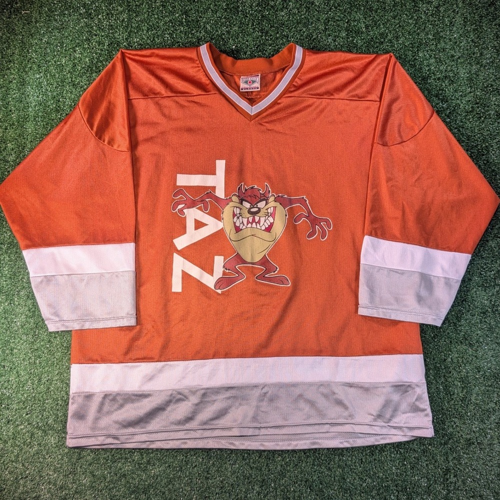 Vintage Red Oak Looney Tunes Taz Hockey Jersey Mens XL Orange 90s Made in USA